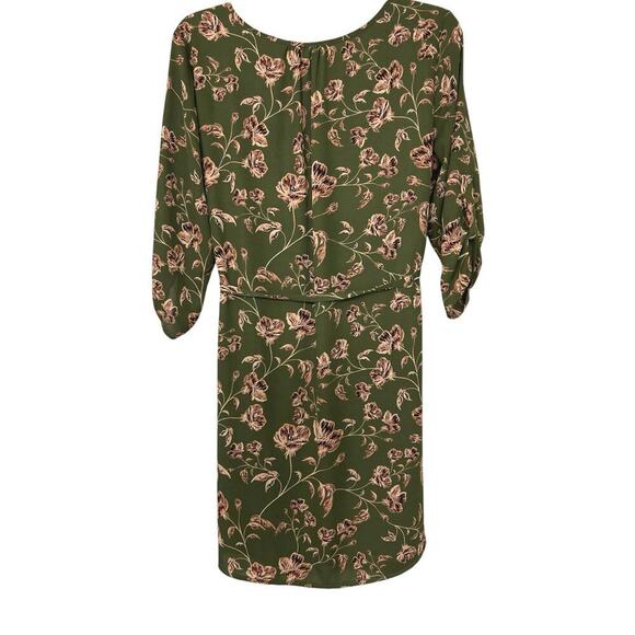 Verse Olive Green & Pink Floral Tie Wait 3/4 Sleeve V Neck Made in USA Med - Picture 2 of 10